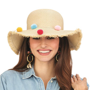 Multi Colored Pom Pom Floppy Hat
